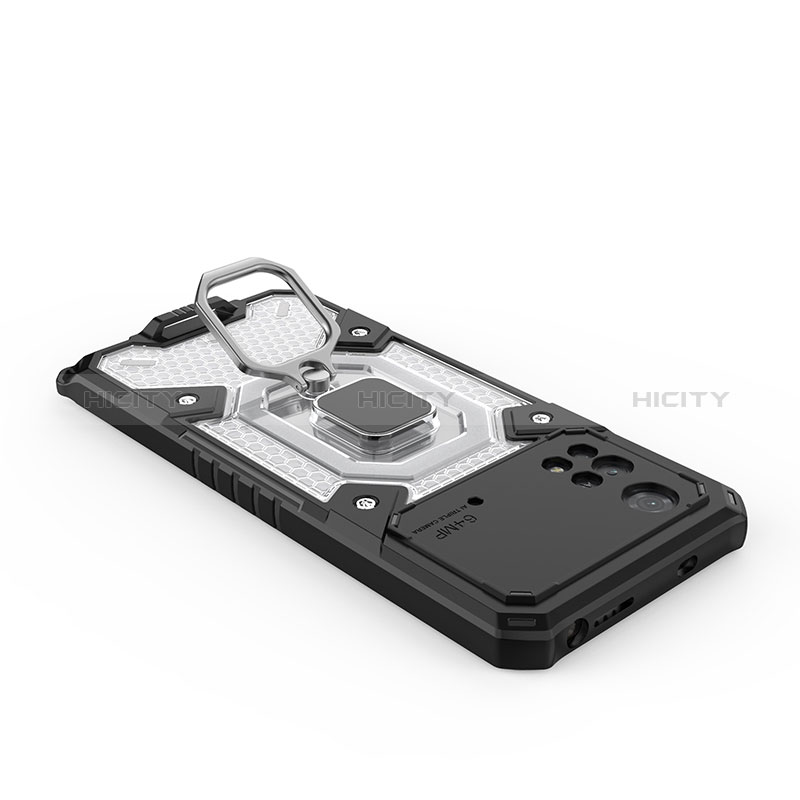 Funda Bumper Silicona y Plastico Mate Carcasa con Magnetico Anillo de dedo Soporte KC3 para Xiaomi Poco M4 Pro 4G