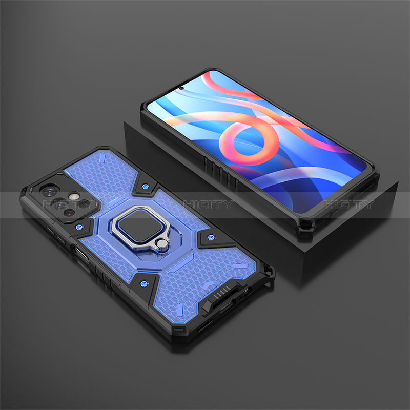 Funda Bumper Silicona y Plastico Mate Carcasa con Magnetico Anillo de dedo Soporte KC3 para Xiaomi Poco M4 Pro 5G Azul