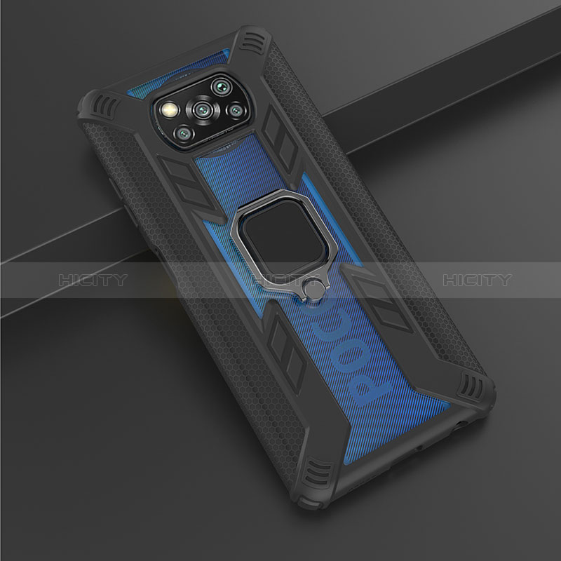 Funda Bumper Silicona y Plastico Mate Carcasa con Magnetico Anillo de dedo Soporte KC3 para Xiaomi Poco X3 NFC