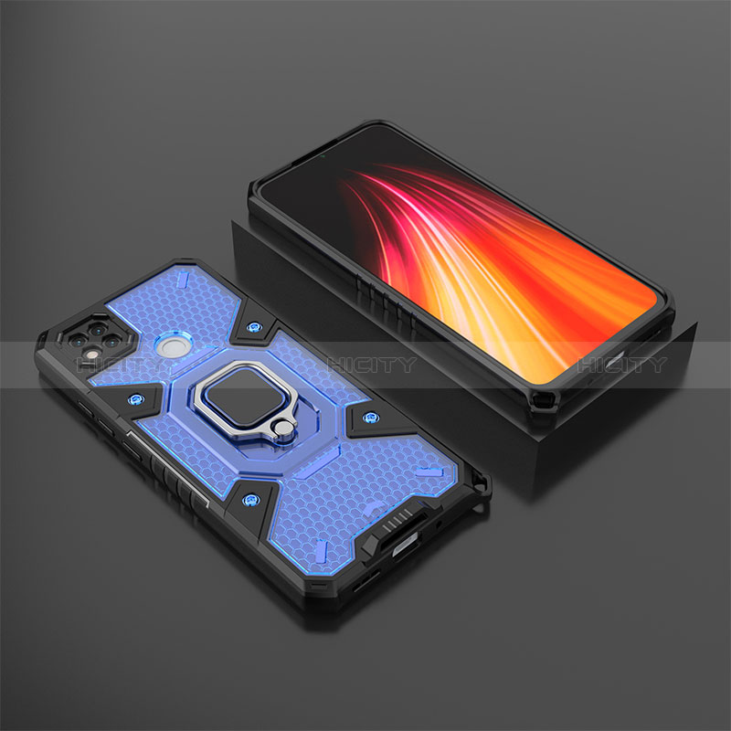 Funda Bumper Silicona y Plastico Mate Carcasa con Magnetico Anillo de dedo Soporte KC3 para Xiaomi Redmi 9C Azul