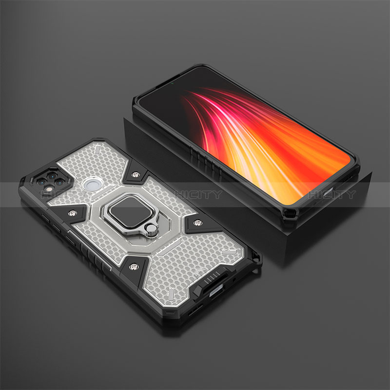 Funda Bumper Silicona y Plastico Mate Carcasa con Magnetico Anillo de dedo Soporte KC3 para Xiaomi Redmi 9C Negro