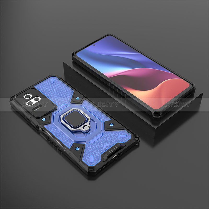 Funda Bumper Silicona y Plastico Mate Carcasa con Magnetico Anillo de dedo Soporte KC3 para Xiaomi Redmi K50 5G