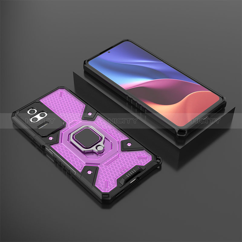 Funda Bumper Silicona y Plastico Mate Carcasa con Magnetico Anillo de dedo Soporte KC3 para Xiaomi Redmi K50 5G