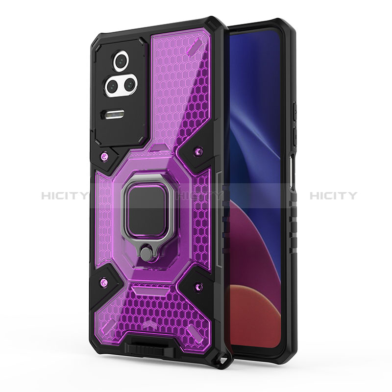 Funda Bumper Silicona y Plastico Mate Carcasa con Magnetico Anillo de dedo Soporte KC3 para Xiaomi Redmi K50 Pro 5G