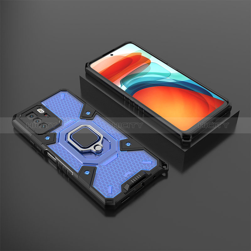 Funda Bumper Silicona y Plastico Mate Carcasa con Magnetico Anillo de dedo Soporte KC3 para Xiaomi Redmi Note 10 Pro 5G Azul