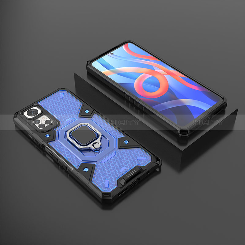 Funda Bumper Silicona y Plastico Mate Carcasa con Magnetico Anillo de dedo Soporte KC3 para Xiaomi Redmi Note 11 4G (2022)