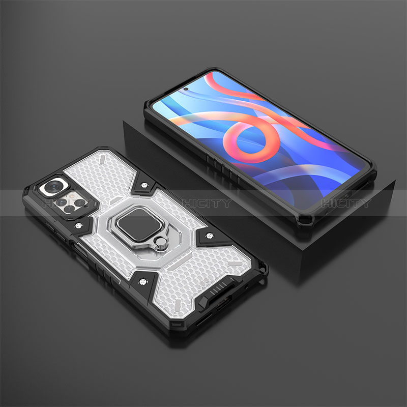 Funda Bumper Silicona y Plastico Mate Carcasa con Magnetico Anillo de dedo Soporte KC3 para Xiaomi Redmi Note 11 4G (2022)