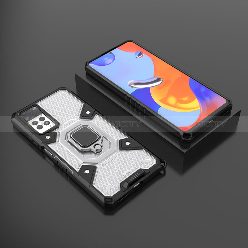 Funda Bumper Silicona y Plastico Mate Carcasa con Magnetico Anillo de dedo Soporte KC3 para Xiaomi Redmi Note 11 Pro 4G