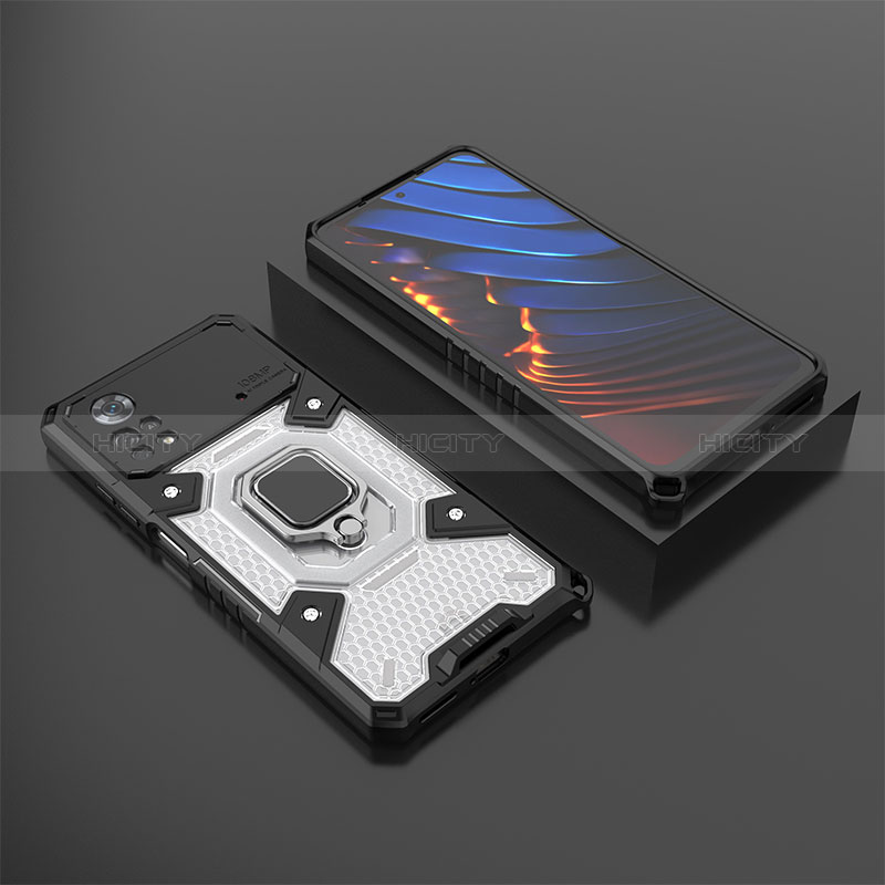 Funda Bumper Silicona y Plastico Mate Carcasa con Magnetico Anillo de dedo Soporte KC3 para Xiaomi Redmi Note 11E Pro 5G