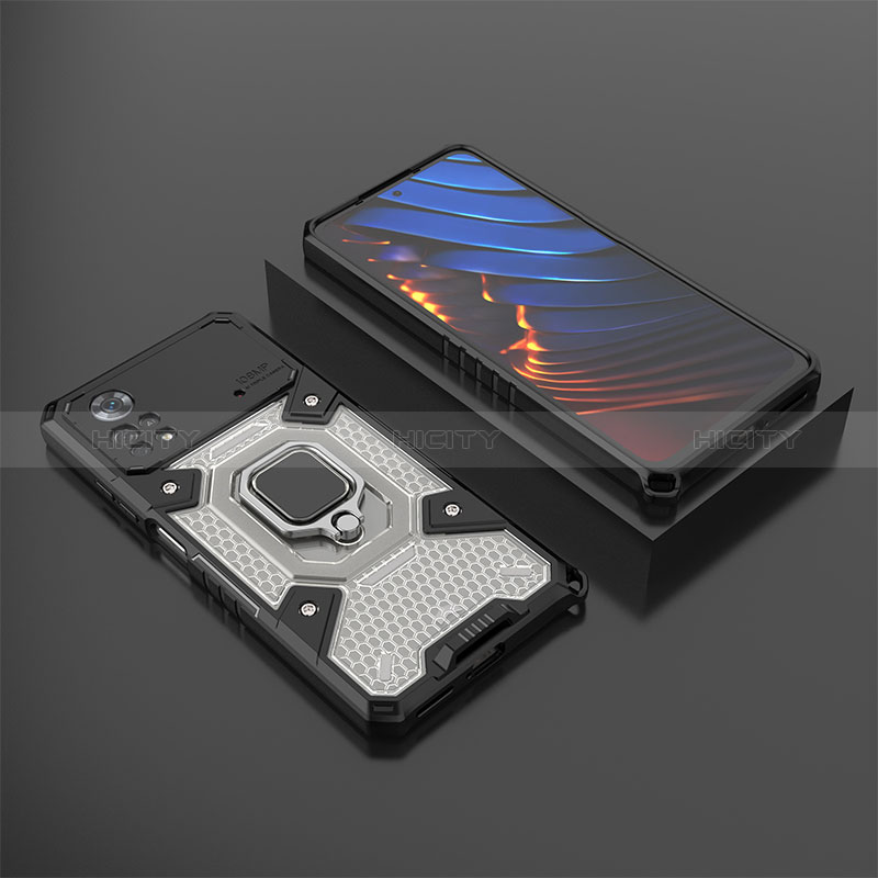 Funda Bumper Silicona y Plastico Mate Carcasa con Magnetico Anillo de dedo Soporte KC3 para Xiaomi Redmi Note 11E Pro 5G Negro