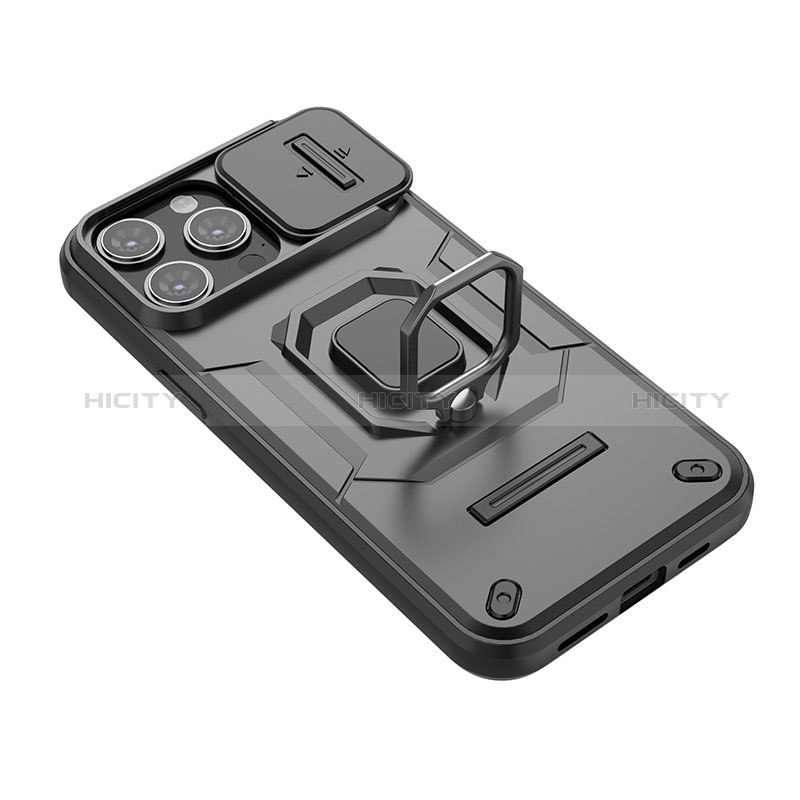 Funda Bumper Silicona y Plastico Mate Carcasa con Magnetico Anillo de dedo Soporte KC4 para Apple iPhone 13 Pro Max