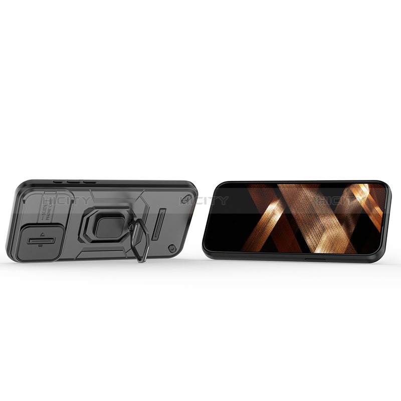 Funda Bumper Silicona y Plastico Mate Carcasa con Magnetico Anillo de dedo Soporte KC4 para Apple iPhone 13 Pro Max