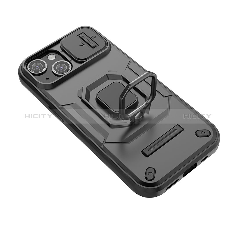 Funda Bumper Silicona y Plastico Mate Carcasa con Magnetico Anillo de dedo Soporte KC4 para Apple iPhone 14