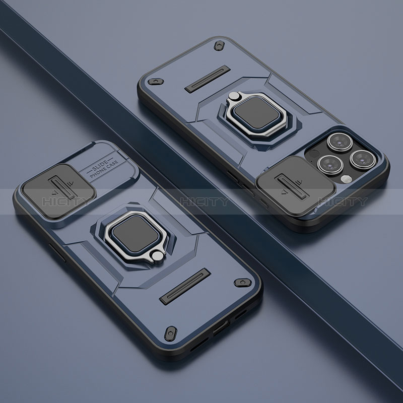Funda Bumper Silicona y Plastico Mate Carcasa con Magnetico Anillo de dedo Soporte KC4 para Apple iPhone 14 Pro Max
