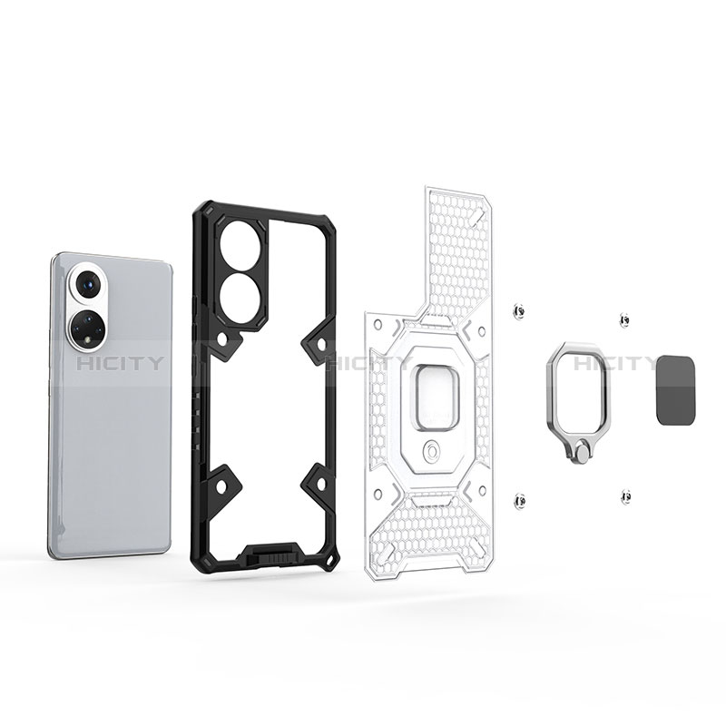 Funda Bumper Silicona y Plastico Mate Carcasa con Magnetico Anillo de dedo Soporte KC4 para Huawei Honor 50 5G