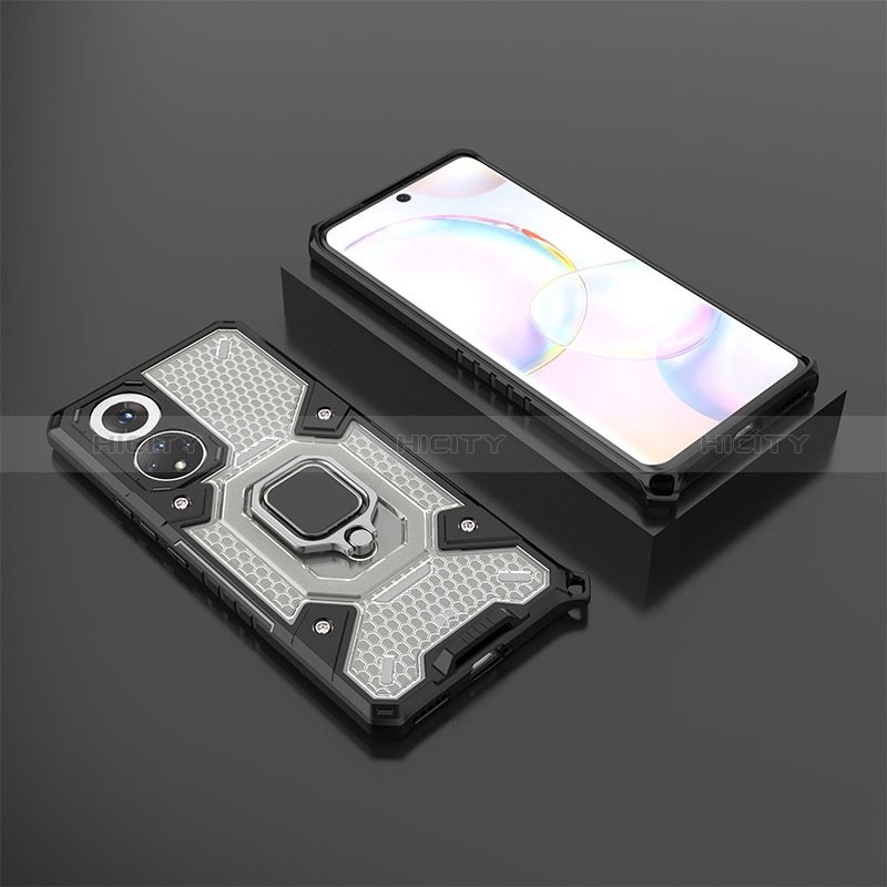 Funda Bumper Silicona y Plastico Mate Carcasa con Magnetico Anillo de dedo Soporte KC4 para Huawei Honor 50 5G Negro