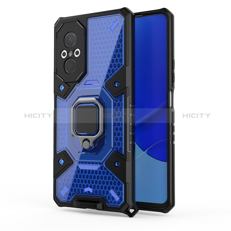 Funda Bumper Silicona y Plastico Mate Carcasa con Magnetico Anillo de dedo Soporte KC4 para Huawei Honor 50 SE 5G Azul