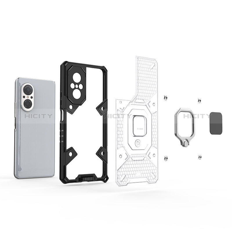 Funda Bumper Silicona y Plastico Mate Carcasa con Magnetico Anillo de dedo Soporte KC4 para Huawei Nova 9 SE