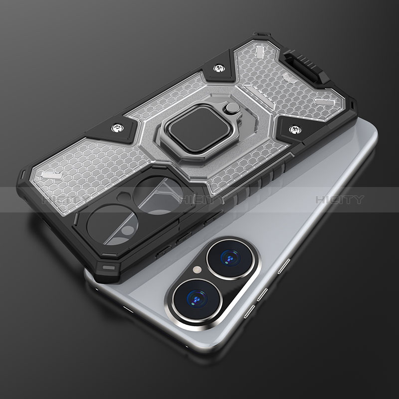 Funda Bumper Silicona y Plastico Mate Carcasa con Magnetico Anillo de dedo Soporte KC4 para Huawei P50