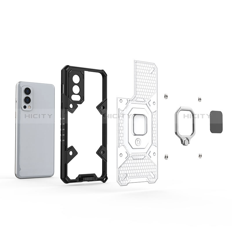 Funda Bumper Silicona y Plastico Mate Carcasa con Magnetico Anillo de dedo Soporte KC4 para OnePlus Nord 2 5G