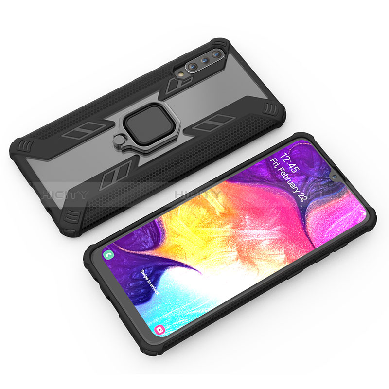 Funda Bumper Silicona y Plastico Mate Carcasa con Magnetico Anillo de dedo Soporte KC4 para Samsung Galaxy A30S Negro