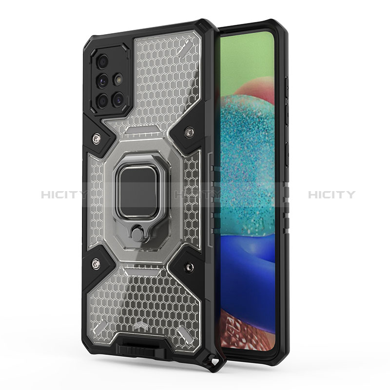 Funda Bumper Silicona y Plastico Mate Carcasa con Magnetico Anillo de dedo Soporte KC4 para Samsung Galaxy A71 4G A715 Negro