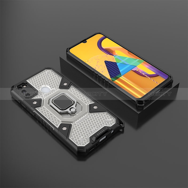 Funda Bumper Silicona y Plastico Mate Carcasa con Magnetico Anillo de dedo Soporte KC4 para Samsung Galaxy M30s Negro