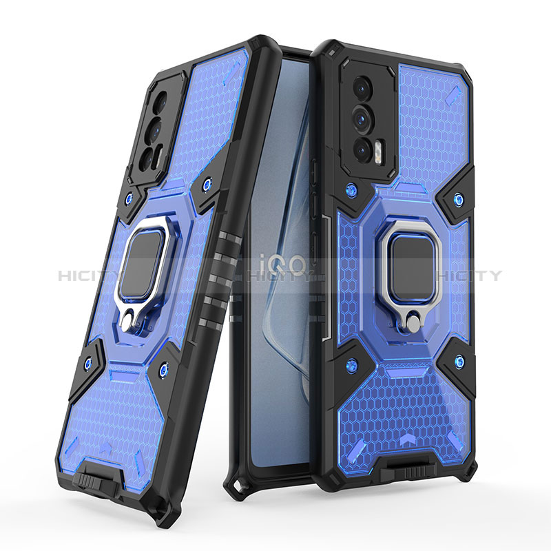 Funda Bumper Silicona y Plastico Mate Carcasa con Magnetico Anillo de dedo Soporte KC4 para Vivo iQOO 7 India 5G