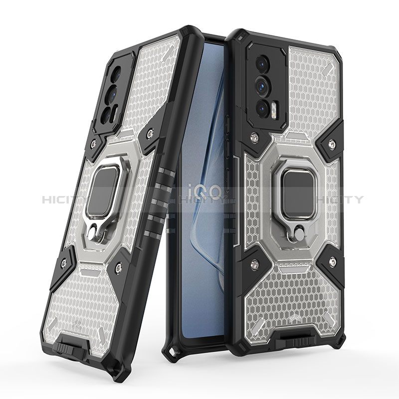 Funda Bumper Silicona y Plastico Mate Carcasa con Magnetico Anillo de dedo Soporte KC4 para Vivo iQOO 7 India 5G