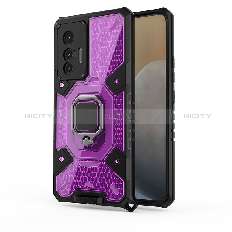 Funda Bumper Silicona y Plastico Mate Carcasa con Magnetico Anillo de dedo Soporte KC4 para Vivo X70 5G Morado