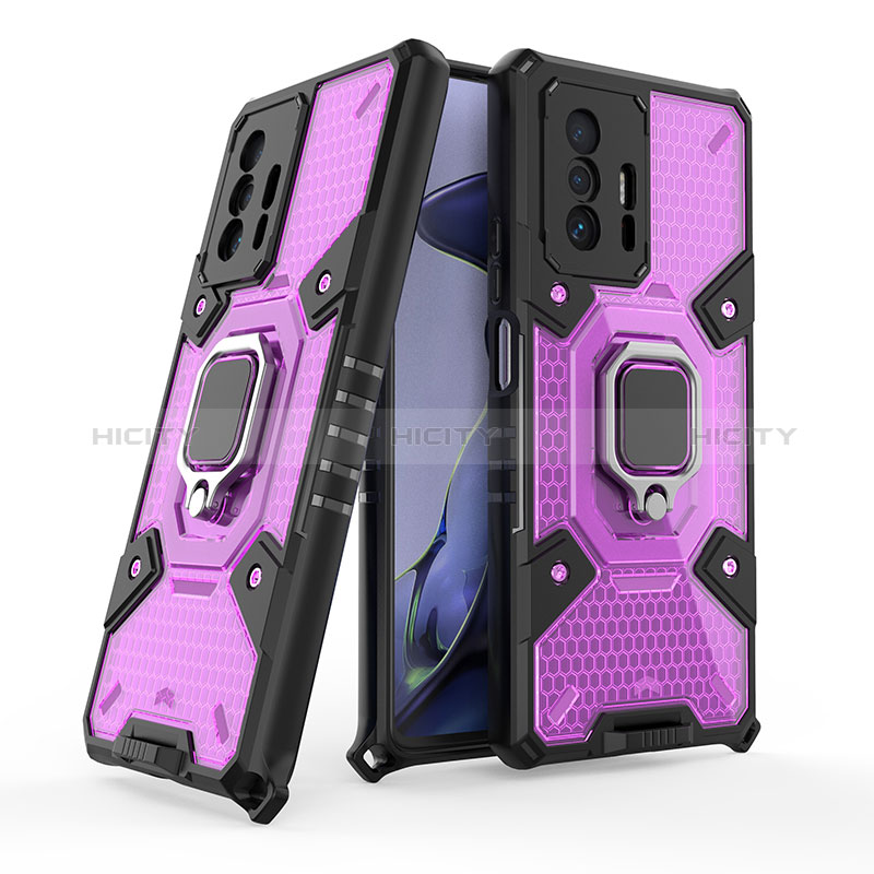 Funda Bumper Silicona y Plastico Mate Carcasa con Magnetico Anillo de dedo Soporte KC4 para Xiaomi Mi 11T 5G Morado