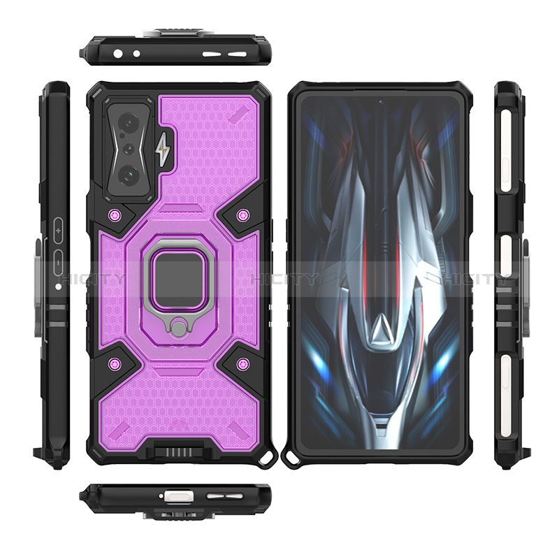 Funda Bumper Silicona y Plastico Mate Carcasa con Magnetico Anillo de dedo Soporte KC4 para Xiaomi Poco F4 GT 5G