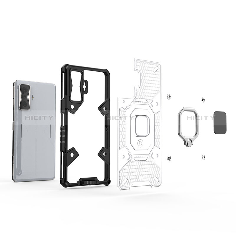 Funda Bumper Silicona y Plastico Mate Carcasa con Magnetico Anillo de dedo Soporte KC4 para Xiaomi Poco F4 GT 5G