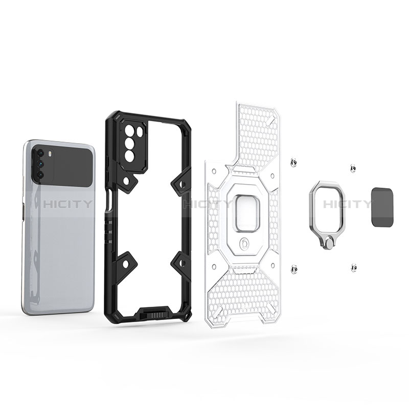 Funda Bumper Silicona y Plastico Mate Carcasa con Magnetico Anillo de dedo Soporte KC4 para Xiaomi Poco M3