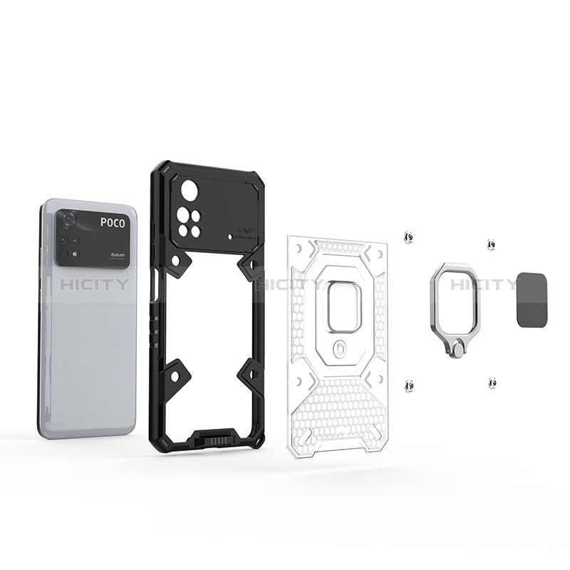 Funda Bumper Silicona y Plastico Mate Carcasa con Magnetico Anillo de dedo Soporte KC4 para Xiaomi Poco M4 Pro 4G