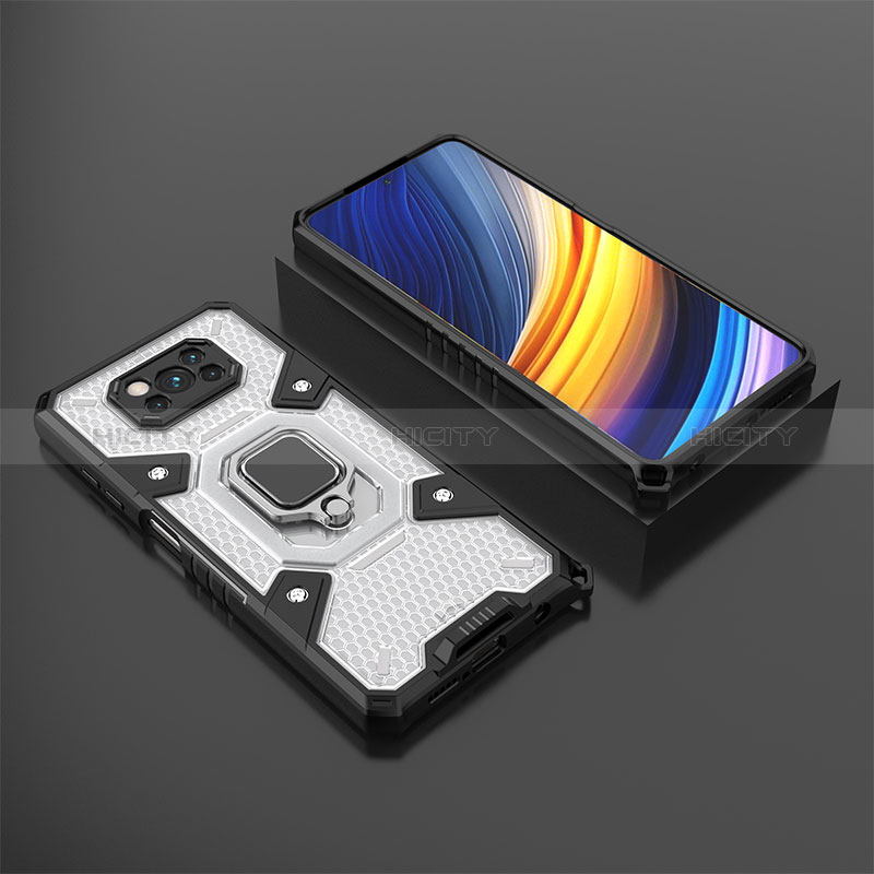 Funda Bumper Silicona y Plastico Mate Carcasa con Magnetico Anillo de dedo Soporte KC4 para Xiaomi Poco X3 NFC