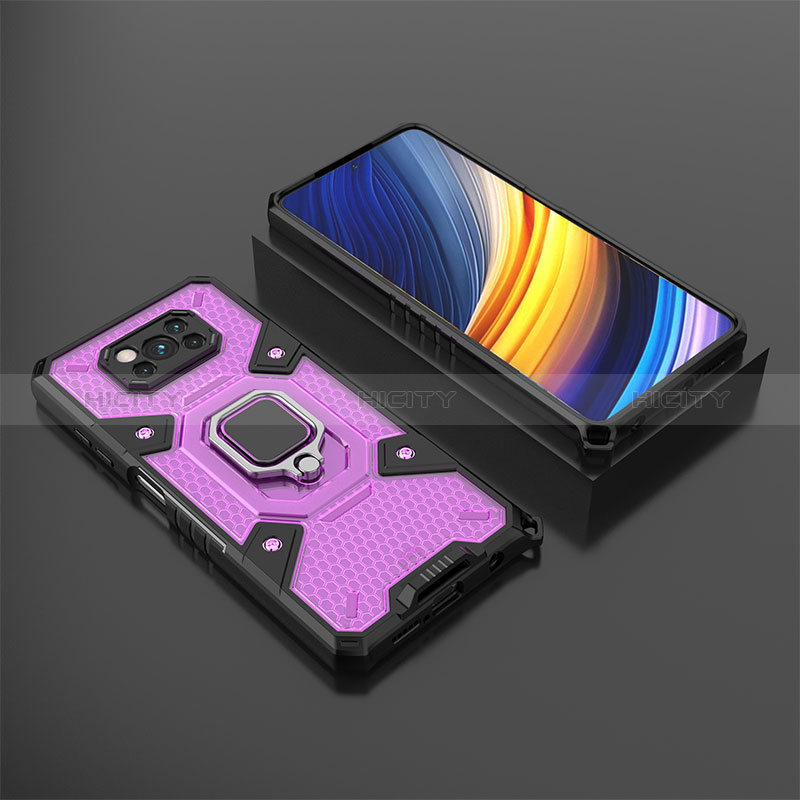 Funda Bumper Silicona y Plastico Mate Carcasa con Magnetico Anillo de dedo Soporte KC4 para Xiaomi Poco X3 NFC