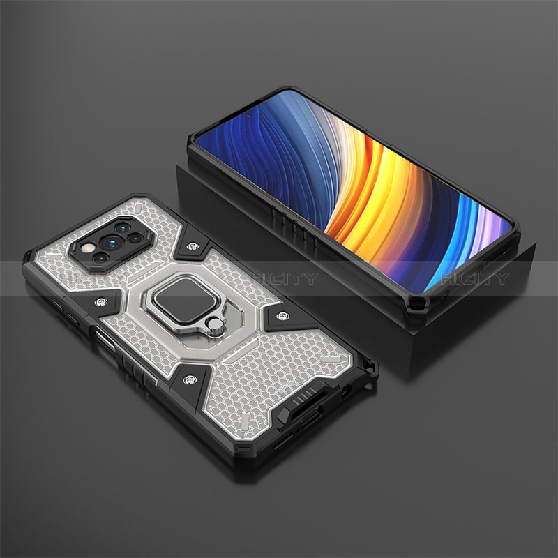 Funda Bumper Silicona y Plastico Mate Carcasa con Magnetico Anillo de dedo Soporte KC4 para Xiaomi Poco X3 Pro