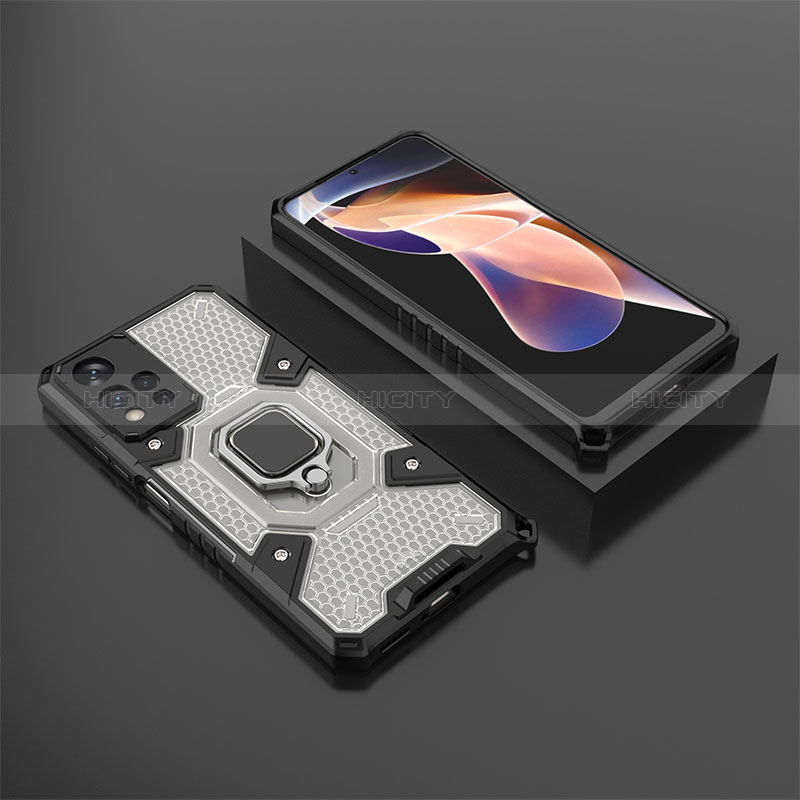 Funda Bumper Silicona y Plastico Mate Carcasa con Magnetico Anillo de dedo Soporte KC4 para Xiaomi Poco X4 NFC Negro