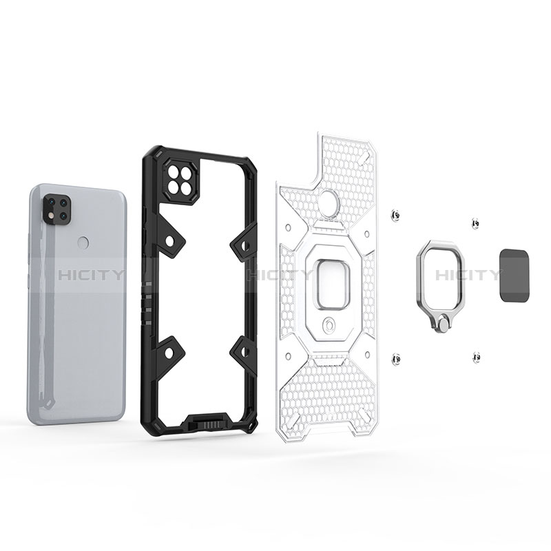 Funda Bumper Silicona y Plastico Mate Carcasa con Magnetico Anillo de dedo Soporte KC4 para Xiaomi Redmi 9 Activ