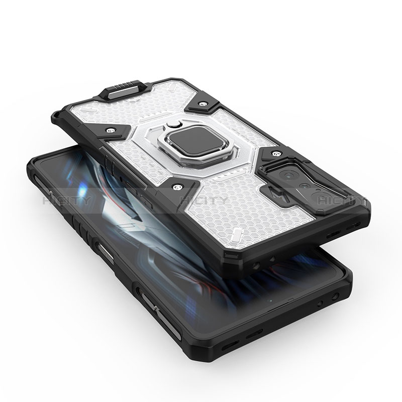 Funda Bumper Silicona y Plastico Mate Carcasa con Magnetico Anillo de dedo Soporte KC4 para Xiaomi Redmi K50 Gaming 5G