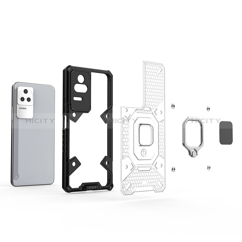 Funda Bumper Silicona y Plastico Mate Carcasa con Magnetico Anillo de dedo Soporte KC4 para Xiaomi Redmi K50 Pro 5G