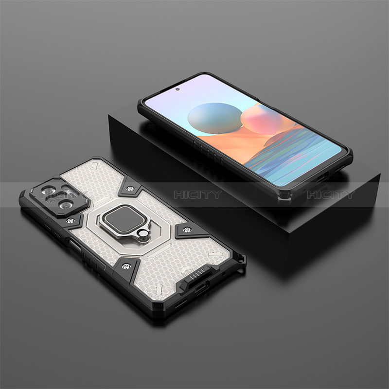 Funda Bumper Silicona y Plastico Mate Carcasa con Magnetico Anillo de dedo Soporte KC4 para Xiaomi Redmi Note 10 Pro 4G Negro