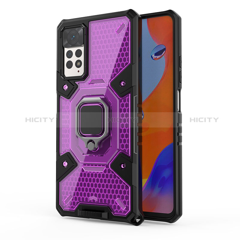 Funda Bumper Silicona y Plastico Mate Carcasa con Magnetico Anillo de dedo Soporte KC4 para Xiaomi Redmi Note 11 Pro 4G