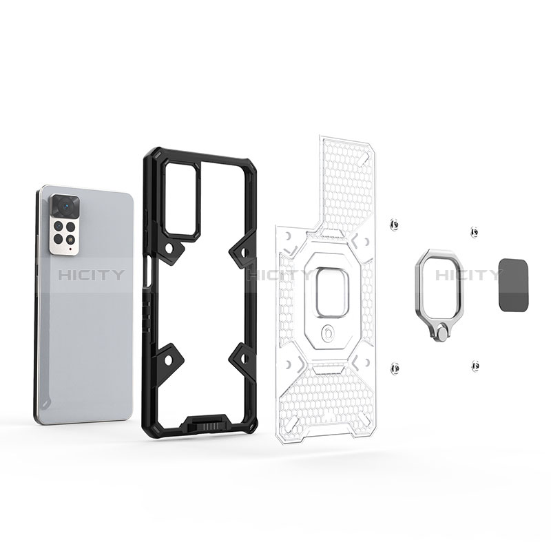 Funda Bumper Silicona y Plastico Mate Carcasa con Magnetico Anillo de dedo Soporte KC4 para Xiaomi Redmi Note 11 Pro 4G