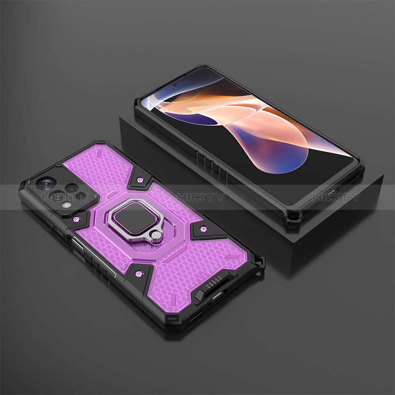 Funda Bumper Silicona y Plastico Mate Carcasa con Magnetico Anillo de dedo Soporte KC4 para Xiaomi Redmi Note 11 Pro+ Plus 5G Morado