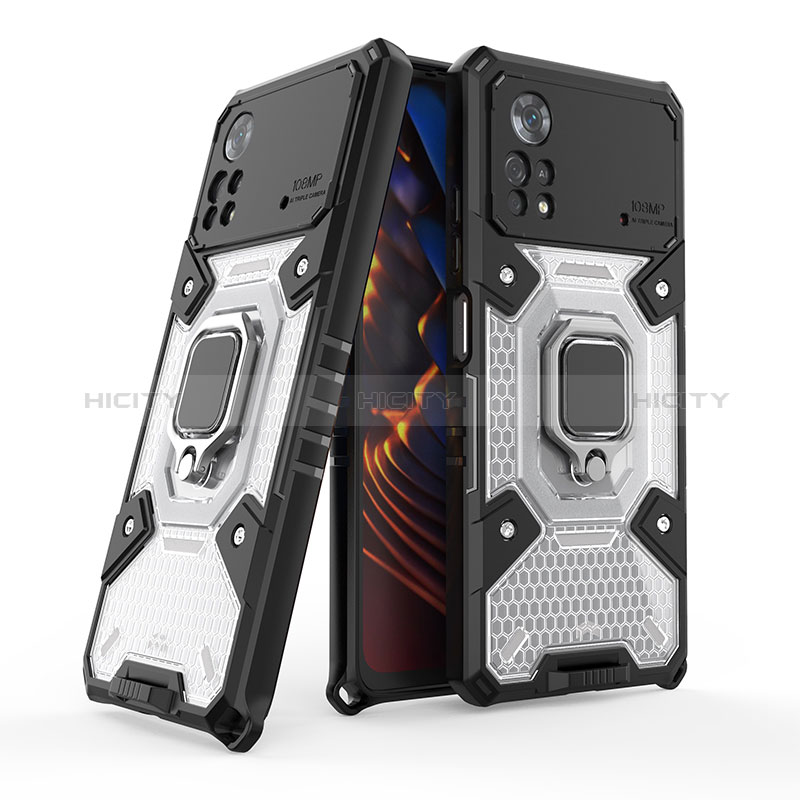 Funda Bumper Silicona y Plastico Mate Carcasa con Magnetico Anillo de dedo Soporte KC4 para Xiaomi Redmi Note 11E Pro 5G