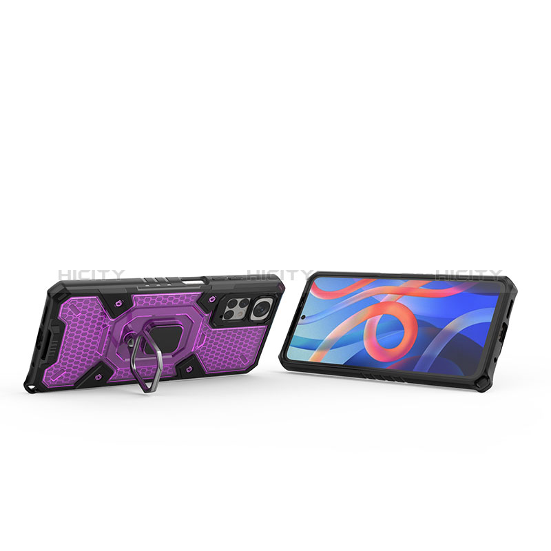 Funda Bumper Silicona y Plastico Mate Carcasa con Magnetico Anillo de dedo Soporte KC4 para Xiaomi Redmi Note 11S 4G