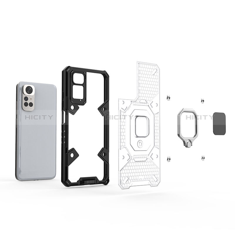 Funda Bumper Silicona y Plastico Mate Carcasa con Magnetico Anillo de dedo Soporte KC4 para Xiaomi Redmi Note 11S 4G