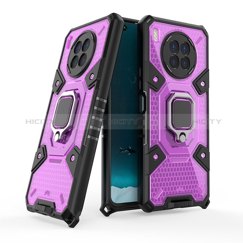 Funda Bumper Silicona y Plastico Mate Carcasa con Magnetico Anillo de dedo Soporte KC5 para Huawei Honor 50 Lite Morado